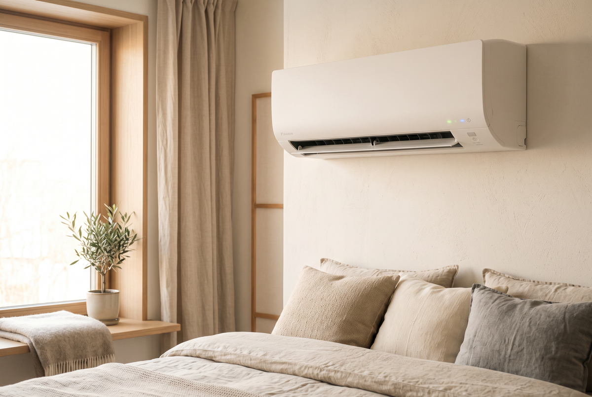 Moderne Klimaanlage im Schlafzimmer