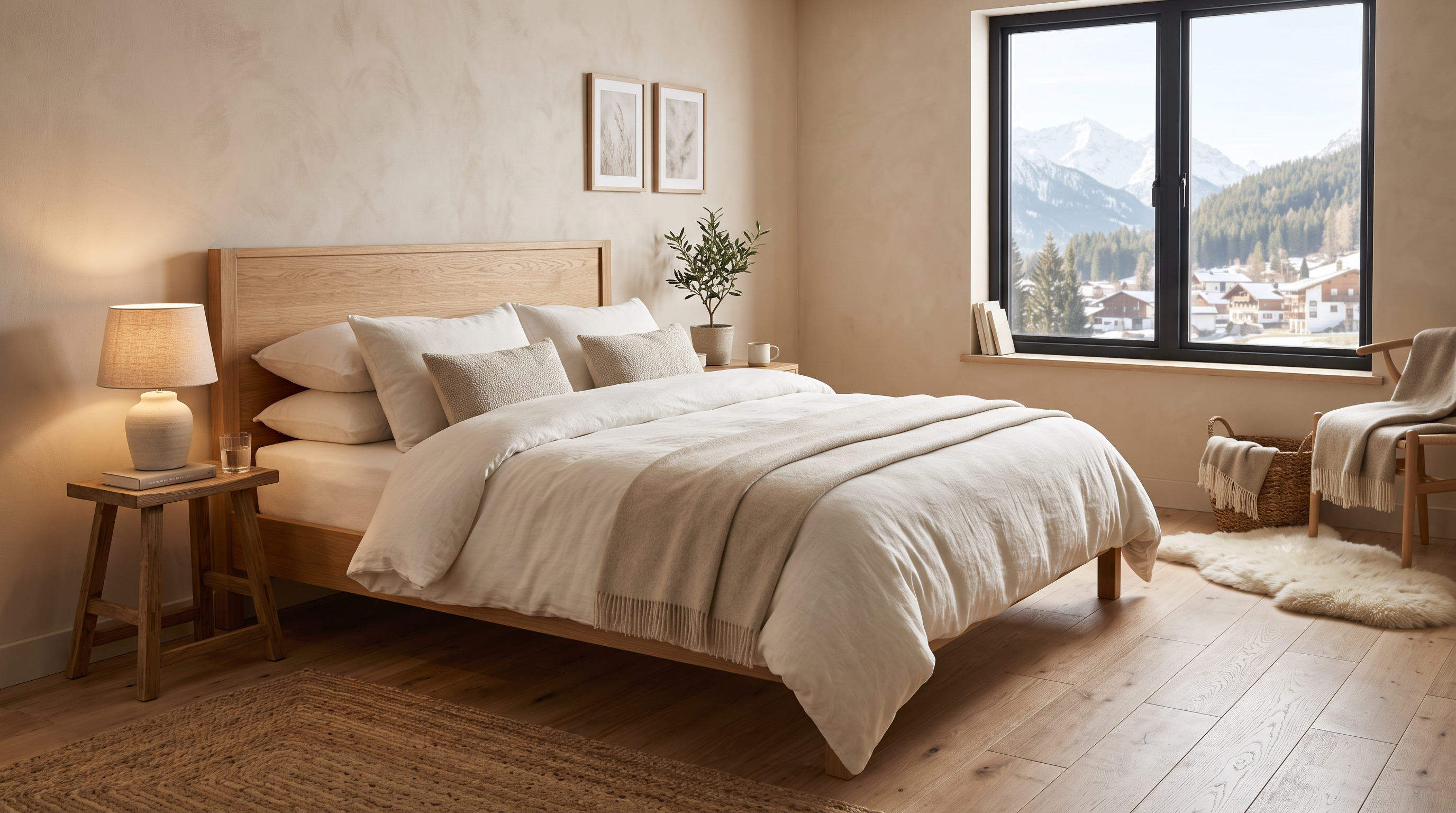 Komfortables Bett mit weicher Bettdecke und ergonomischen Kissen im hellen Schlafzimmer