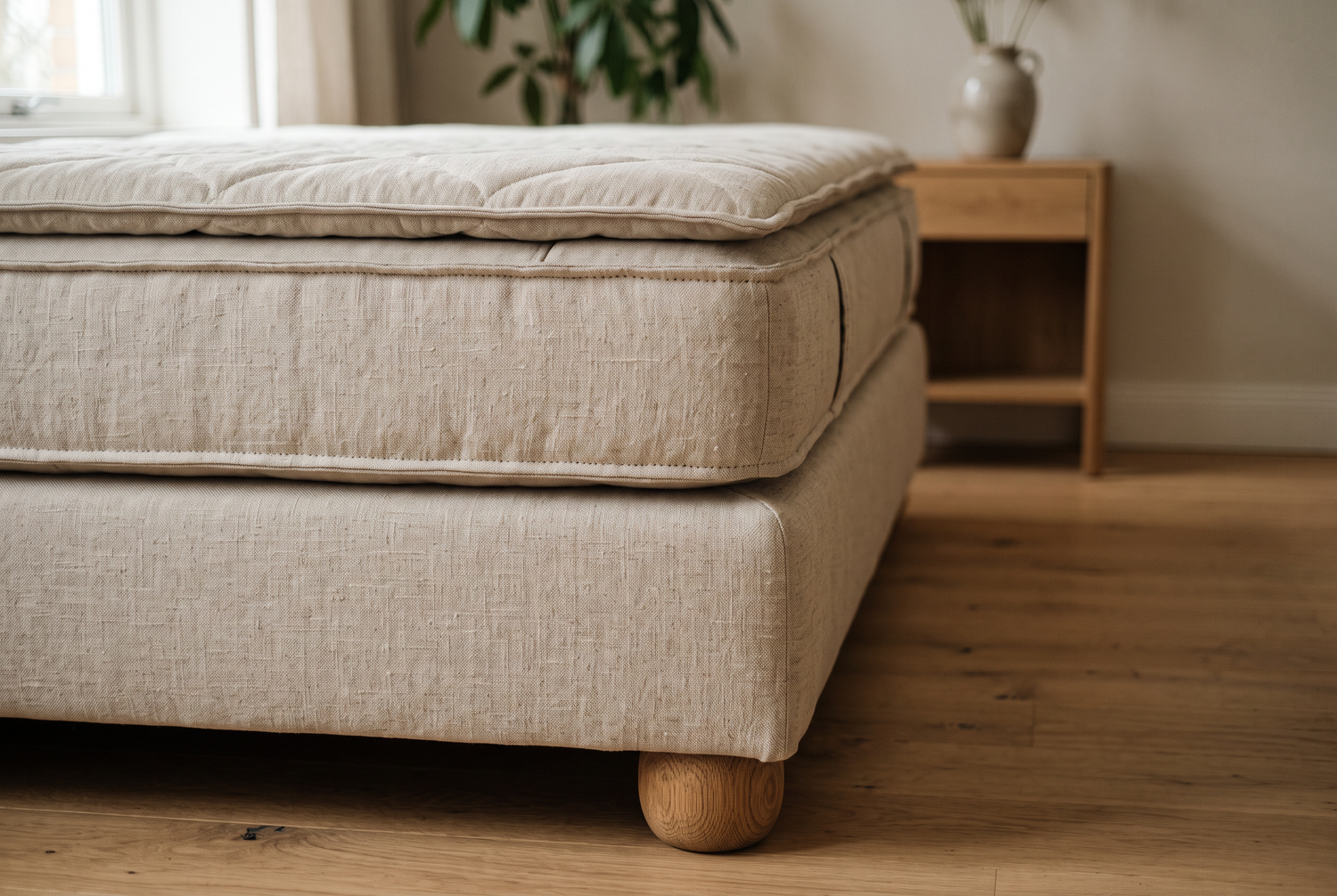 Schichtaufbau eines Boxspringbetts aus Federkernbox, Matratze und Topper