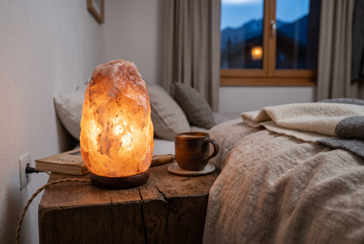 Himalaya Salzlampe auf Nachttisch