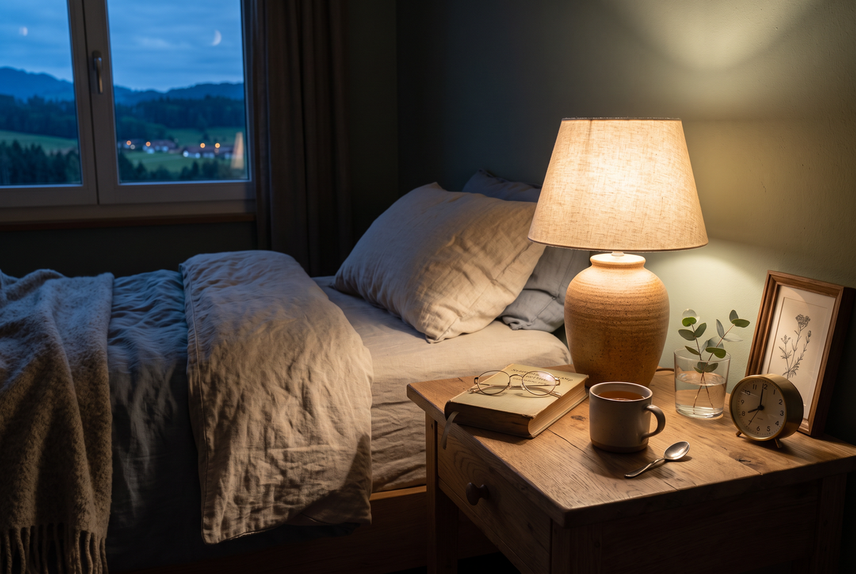 Nachttisch im sanften Abendlicht am Sonntag